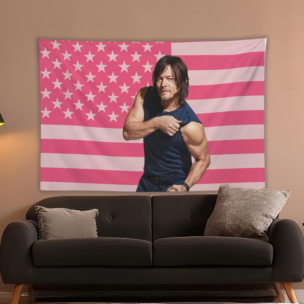 Norman Reedus American Flag Wall Printed Tapestry Dormitory Room Decoration Wallpaper Banner Tapestry Aesthetic Decoration