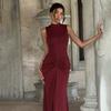 European and American Women's Clothing Spring New Fashionable and Sexy Pleated Waist Back Split Neck Sleeveless Dress