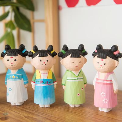 Drewniana Figurka Dziewczynki - Rękodzieło Ozdoba Dekoracyjna Fantazyjne Urocze Figurki Akcji Anime Ruchoma Lalka Zabawka Figurki i Miniatury