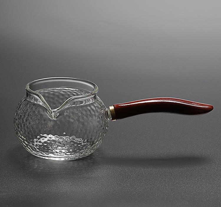 Wooden Handle Hammered Glass Tea Server Set - Borosilicate Gongfu Tea Set with Side Handle. Multiple Options Available.