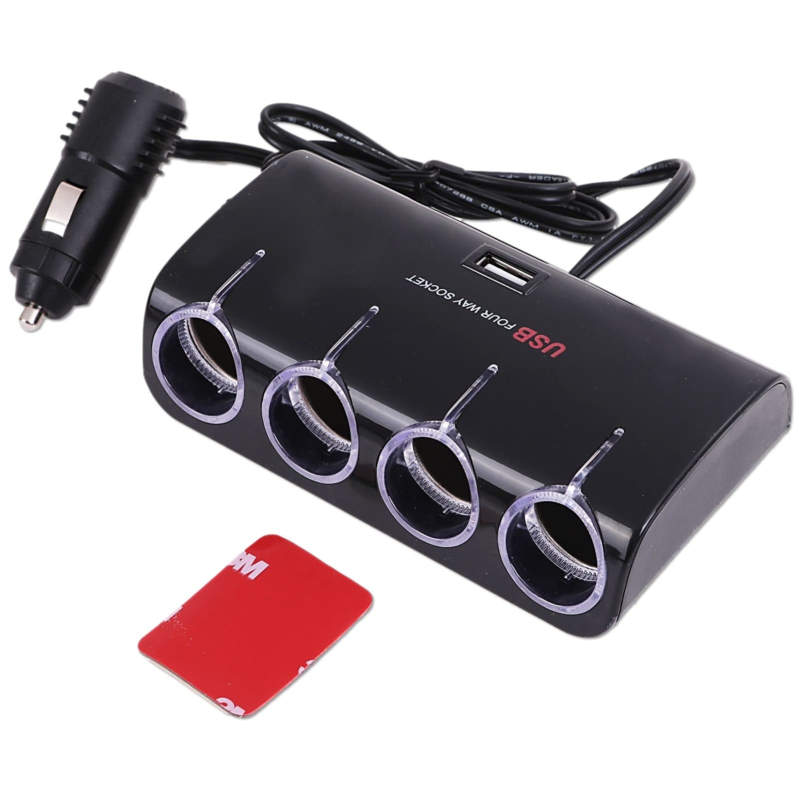 

Rubonarie Зажигалка с розеткой для зарядки автомобиля с USB-портом и 4 светодиодными индикаторами (черный)