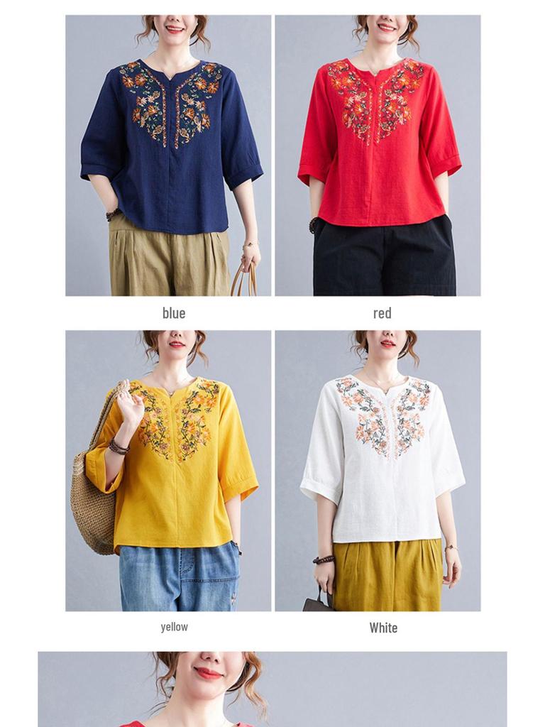 Ethnic Cotton Linen Slimming Top - Summer 2023 Women's Fashion