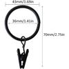 Curtain Rings with Clips - 1.41'' Interior Diameter, Strong Metal Decorative Drapery Window Curtain Ring with Clip, Set of 40(Black)