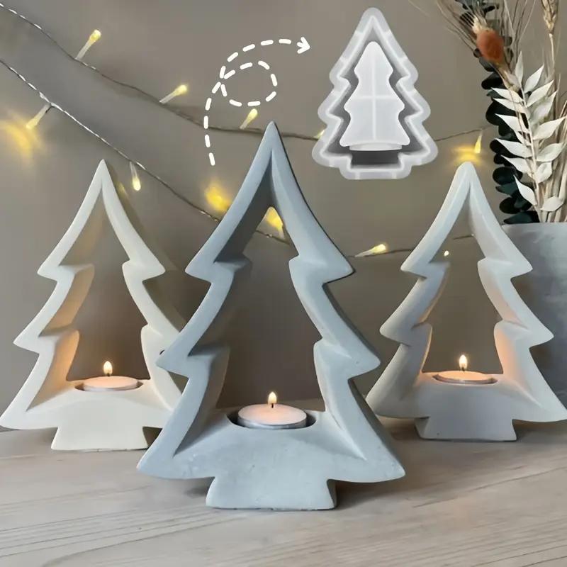 Xmas Ornaments Candlestick Silicone Mold DIY Handmade Christmas Tree Plaster Concrete Resin Candle Holder Craft Molds Home Decor
