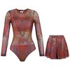 Swimsuit Women's Long Sleeve Sunscreen Swimsuit European and American Short Skirt Set Bikini