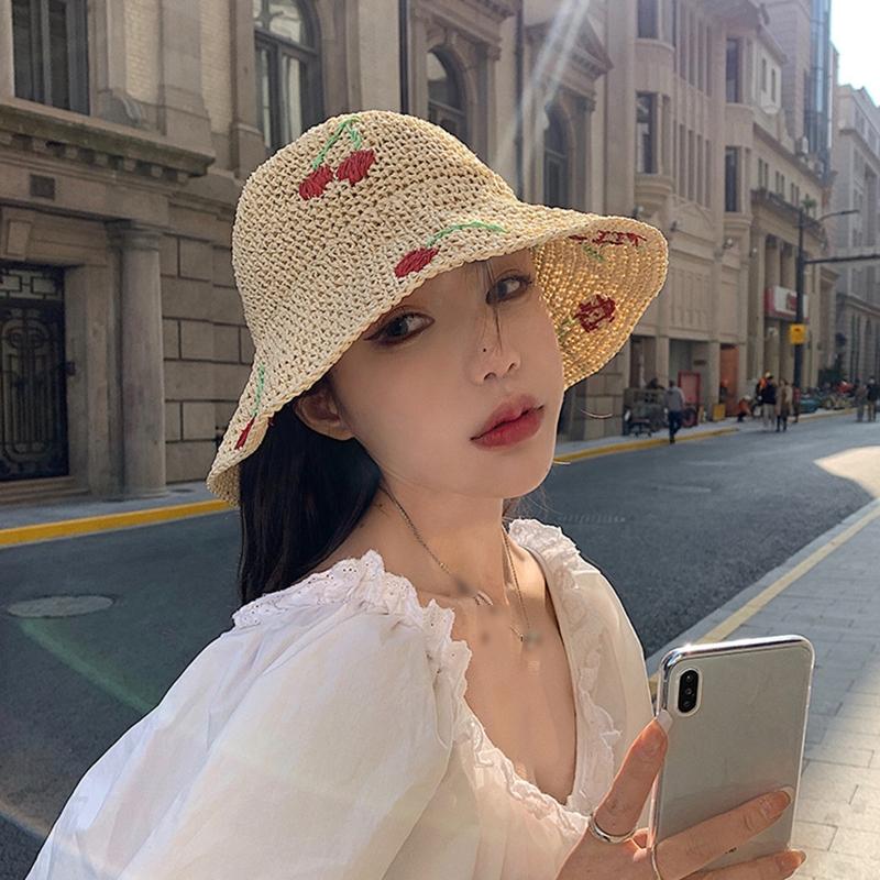 Women Crochet Bucket Hat Cute Ladies Outdoor Sports Fisherman Cap for Women Teenagers Casual Spring Summer Sunscreen