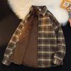 Men's High-End Hong Kong Style Plaid Fleece Shirt: Trendy, Warm, Stylish Long-Sleeved Autumn/Winter Innerwear.