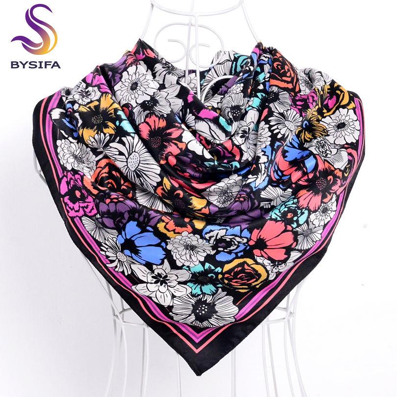 [BYSIFA] Brand Black Ladies Silk Scarf  New 90*90cm Matt Satin Square Scarves Fashion Accessories Spring Autumn Silk Scarf