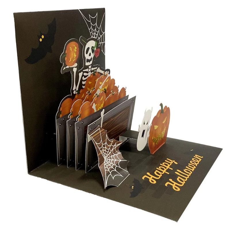 Halloween 3D Glittering Pumpkin Skull Greeting Card Hot Gold Edition Party Invitation Card Eye-Catching Design for Party