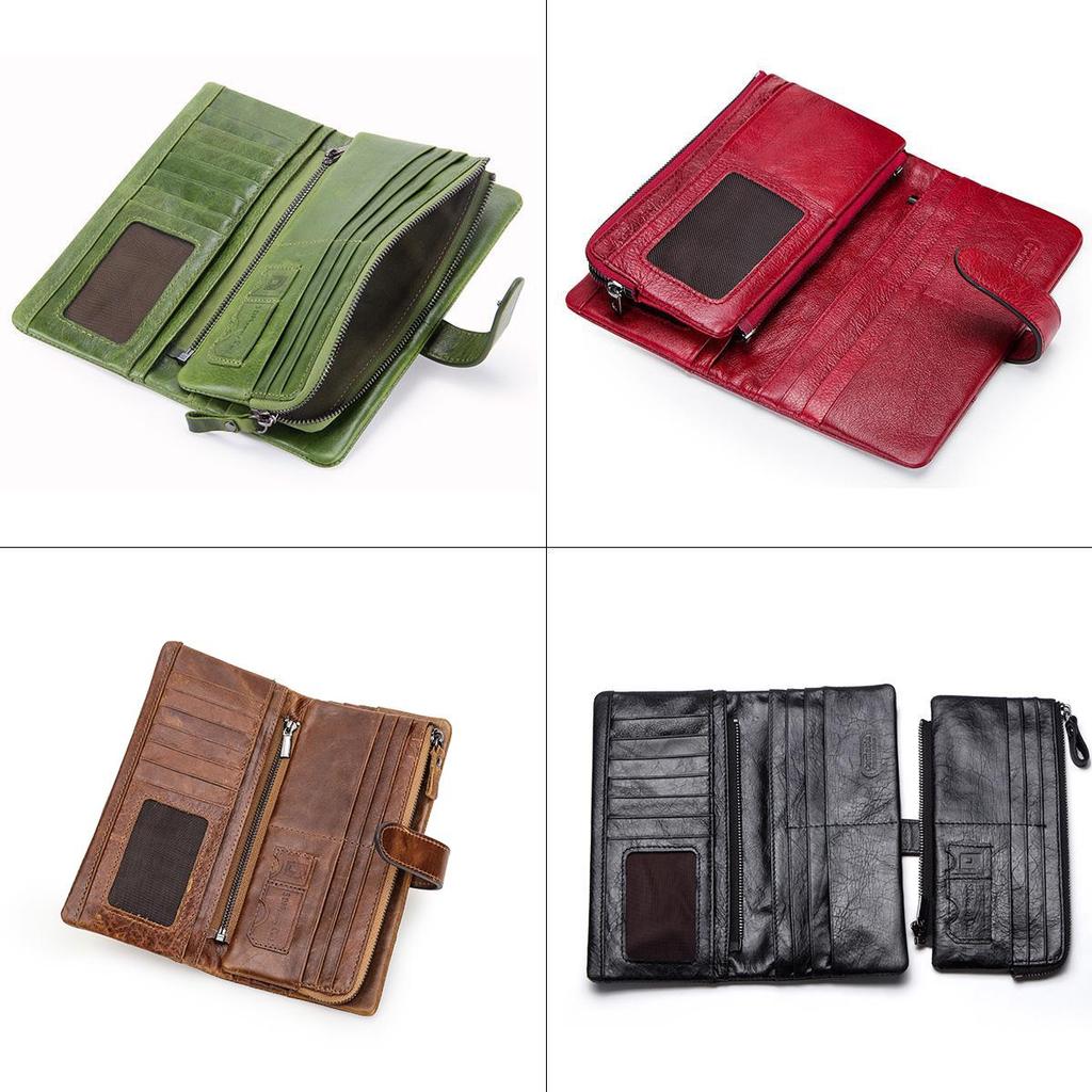CONTACT'S Genuine Leather Men Long Wallet Phone Bag Zipper Coin Pocket Purse Male Clutch Wallet
