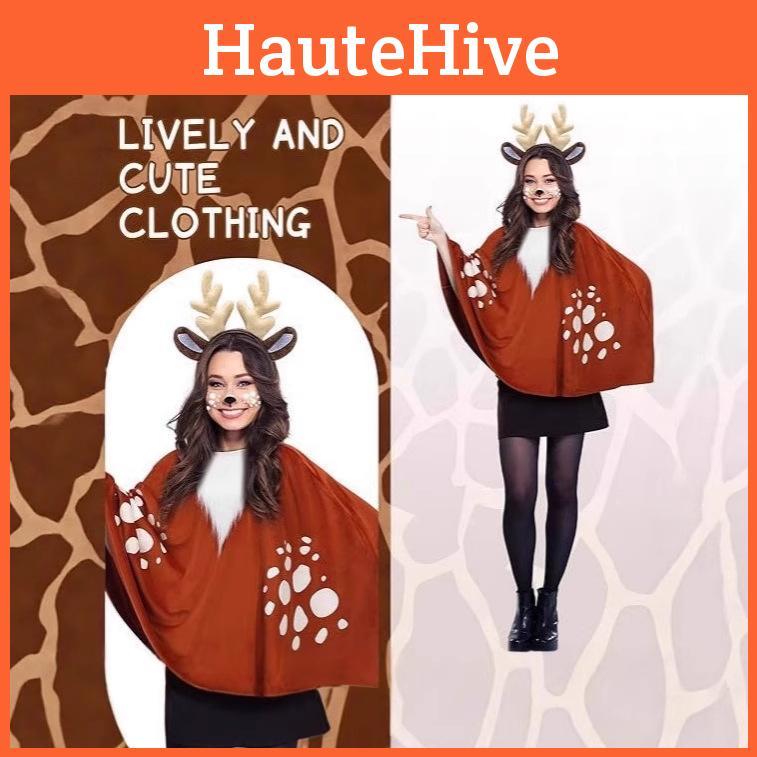 Christmas Cosplay Reindeer Cape With Face Sticker And Headband For Holiday Parties