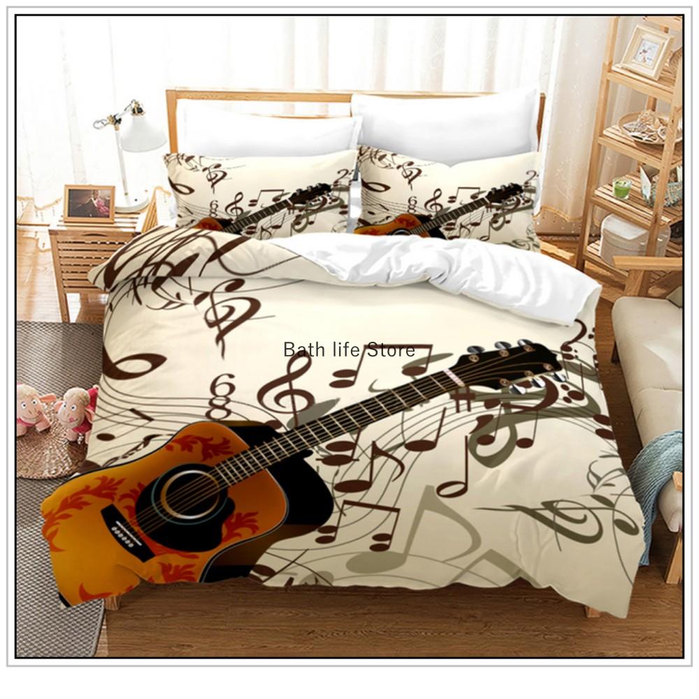 Mode Gitarre 3D-Druck Musik Bettwäsche-Set Bettbezug-Set Steppdeckenbezug mit Kissenbezug-Set Bettzeug für Zuhause Schlafzimmer-Dekor