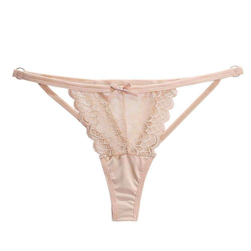 Stretchy Strappy Sheer Lace Thong Low Waist Romantic Panties Floral Embroidery Briefs  Ladies Girls