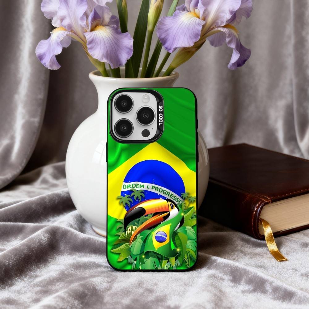 COOL B-Brazilian-N F-Flag-G ART Phone Case For iPhone17,16,15,14,13,12,11 Plus,Pro Max Black Candy silver phone case