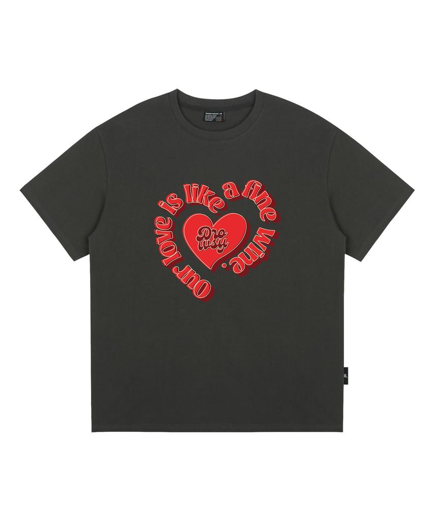 Deulousi Dw Lettering Heart Short Sleeve T-Shirt Charcoal
