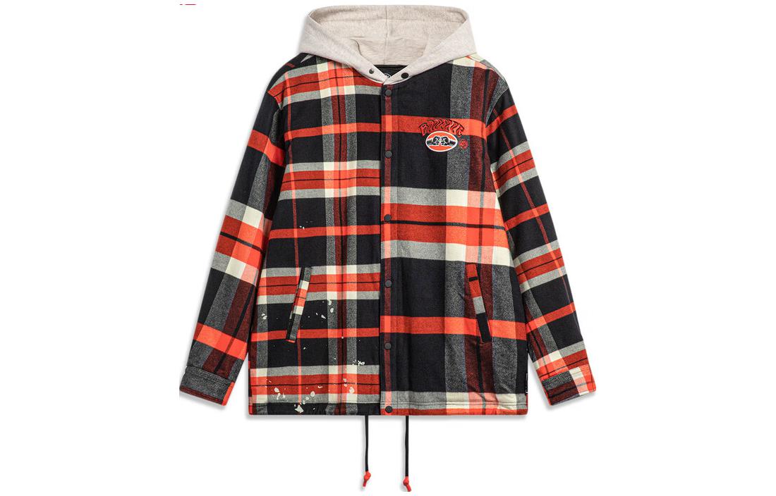 Li Ning Badfive Puffer Jacket Men s Red Black Plaid AFMU003-1 L