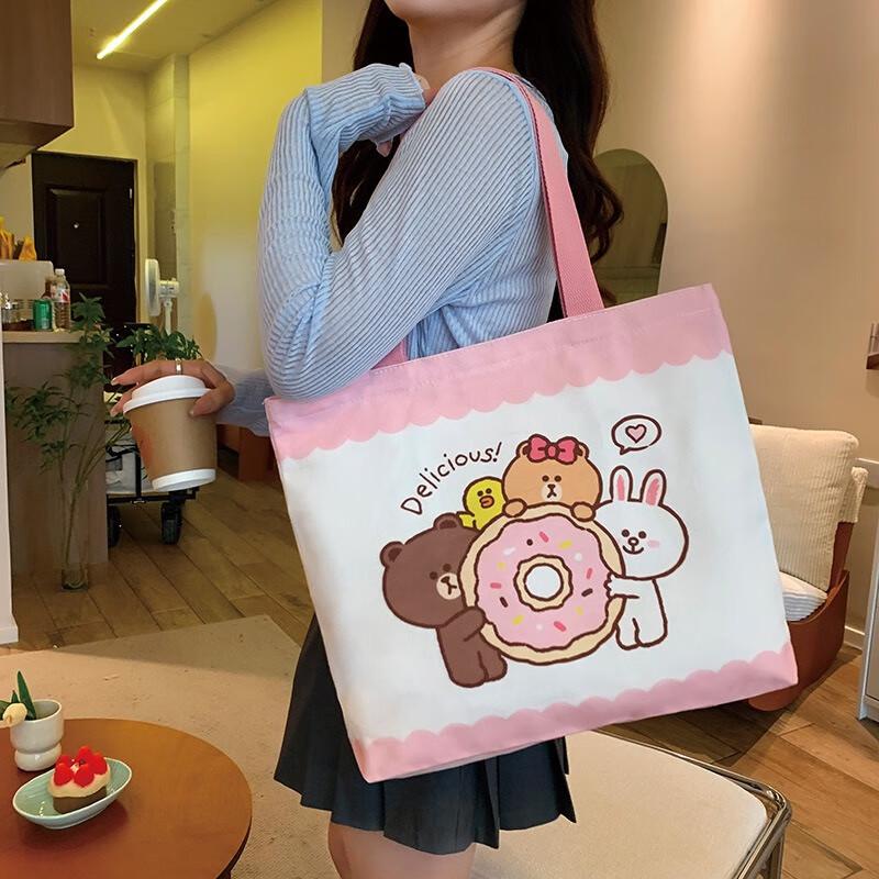 Набор холщовых сумок с коричневым медведем и пончиком (2-Pack)