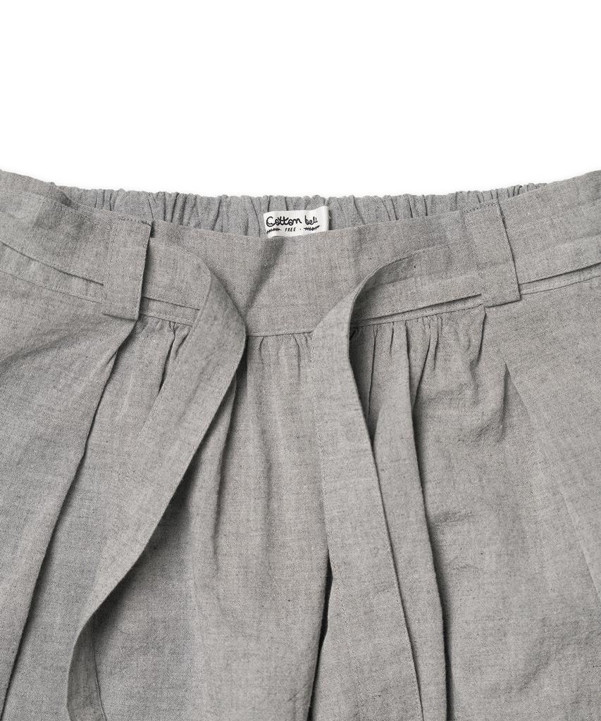 Cotton Bell Waist Belt Shirred Skirt - Melange Gray