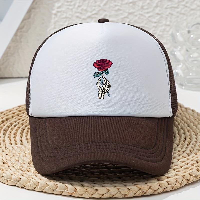 Damenhut Cartoon Skeletthand Rose Bedruckt Schwamm Baseballkappe LKW-Fahrer Webhut Sommer Kreativ