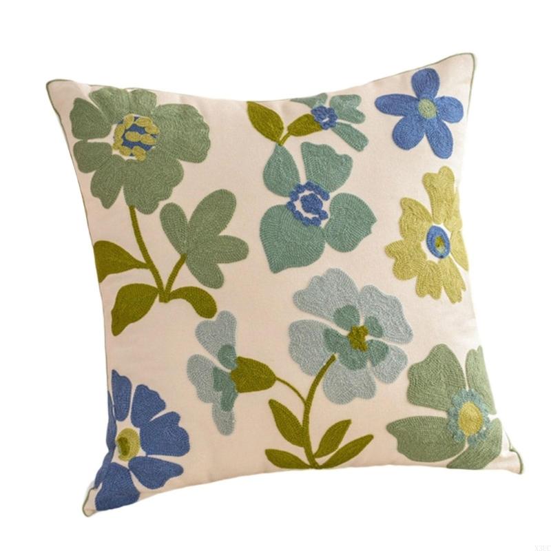 Pillowcase Flower Embroidered Canvas Cotton Pillowcase Soft Breathable Cushion Cover For Sofa Bedroom Home Decoration X3UC