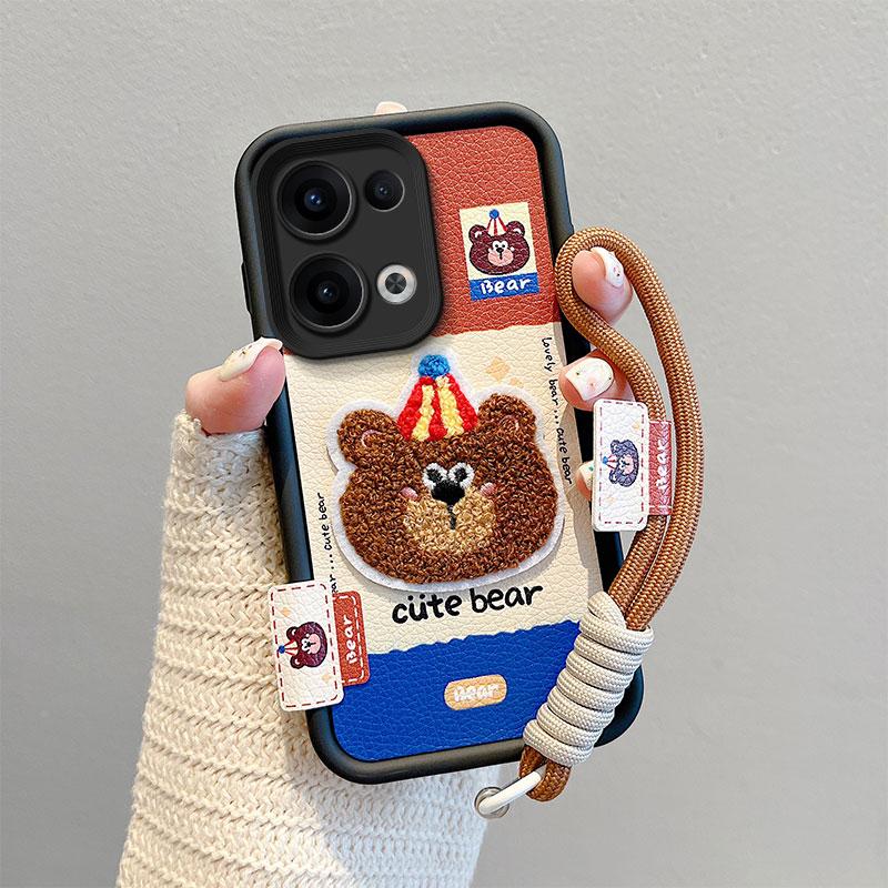 KEYSION Cartoon Cute Plush Embroidery Case for OPPO Reno13 5G with Lanyard Silicone Shockproof Phone Cover for OPPO Reno 13 Pro 5G