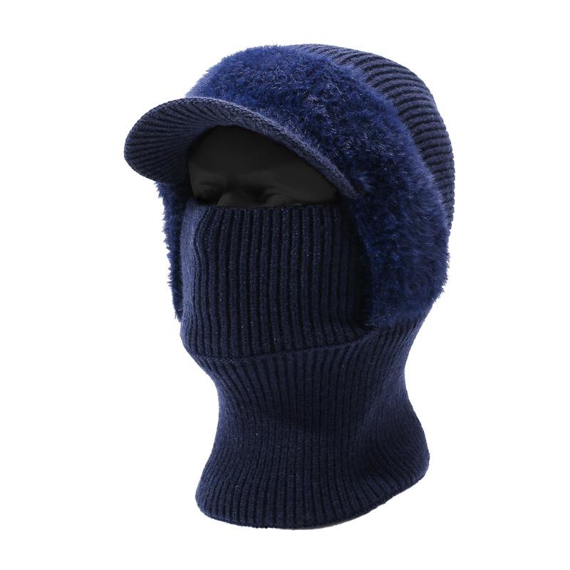 Autumn Winter Knitted Hat Scarf One-Piece Velvet Two-Piece Cap Warm Face-Covering Cold-Proof Wool Cap