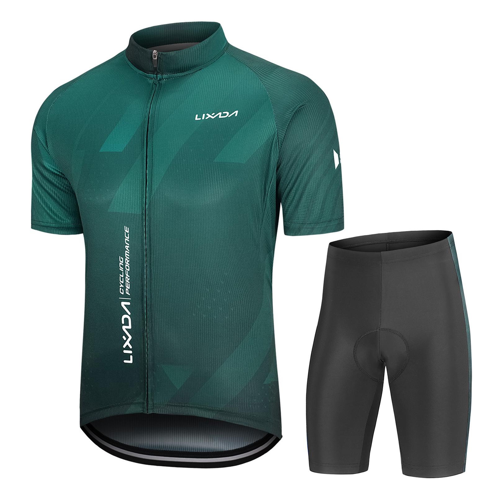 Cycling Clothing Set Men Breathable Quick Dry Comfortable Short Sleeve Jersey and Padded Shorts Cycling Clothing Set M