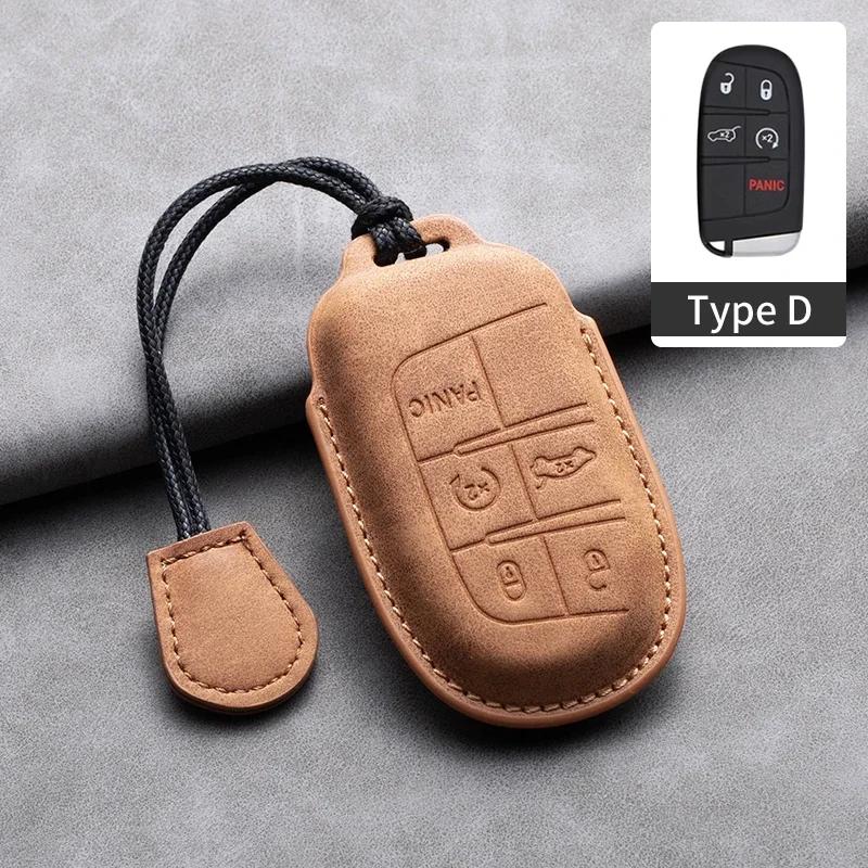 Leather Car Key Case Cover Keychain For Jeep Wrangler Commander Compass Patriot Renegade Cherokee Grand Cherokee Keyring