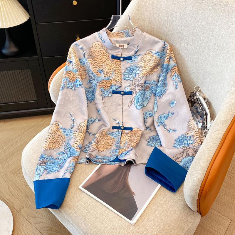 

Silk Jacquard Satin Plus Size Oriental Vintage Jacket 4XL