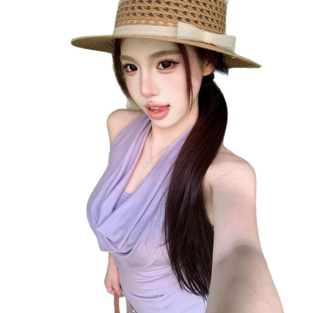 Spice Girl Style Sexy Swinging Collar Neck Sling Vest Women's Early Spring New Slim and Thin High-end Halter Top