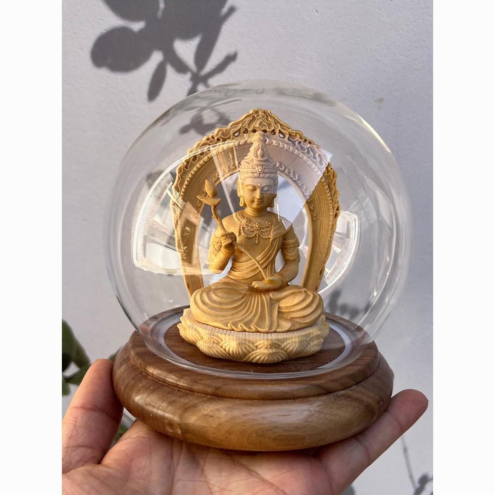 Cypress Wood Sakyamuni Buddha, Guanyin Bodhisattva, Vairocana Buddha, Guan Yu, and The God of Wealth Decor