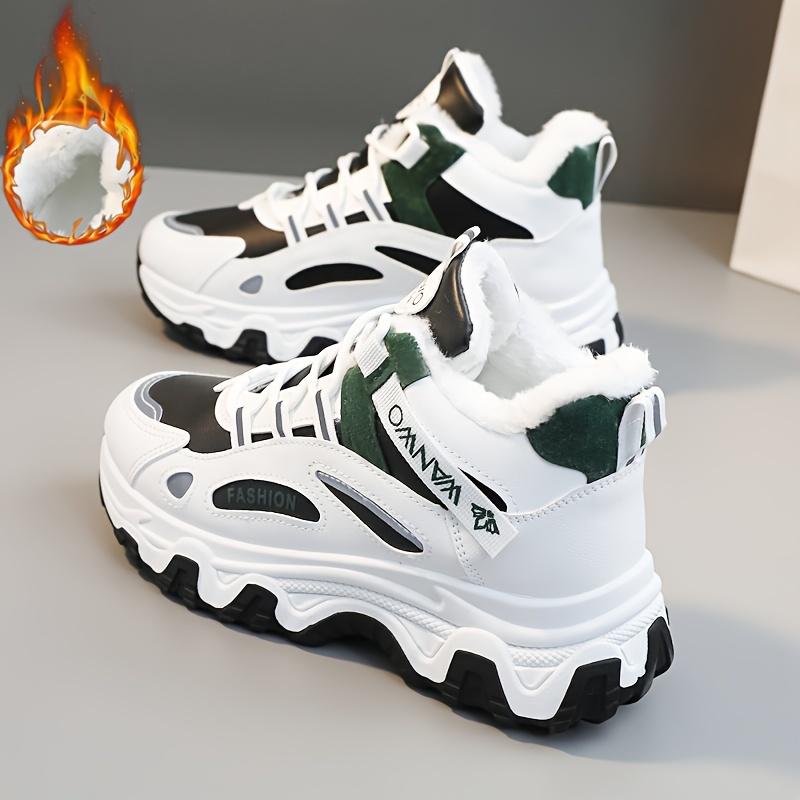 Little White Shoes for Women,  New Black Versatile Leather Board Shoes, Autumn Winter Velvet Flat Top High Top Sports Shoes