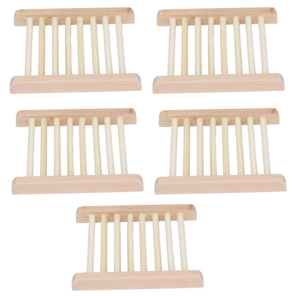 5pcs Bamboo Soap Dish Waterproof Antislip Wooden Bar Soap Holder for Shower Bathroom Kitchen