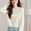 Spring and summer new trend red round neck long-sleeved knitted sweater pullover femininity elegant commuter style