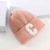 New Wool Hat Women's Autumn and Winter Warm Letter C Pullover Hat Student Solid Color Knitted Hat