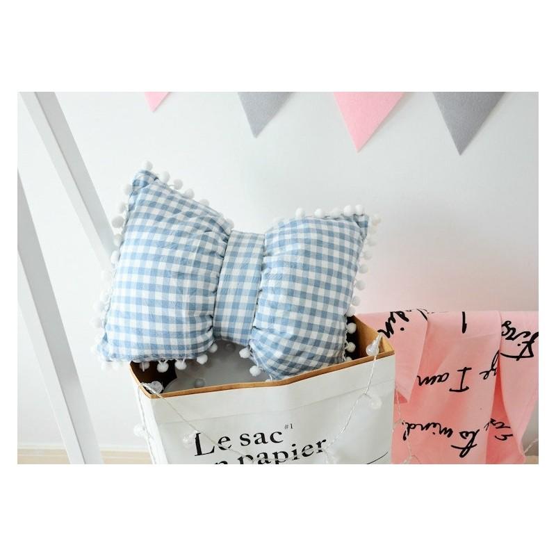 Striped Cotton Cushion With Bow And Pom Pom Trim For Home Decor**