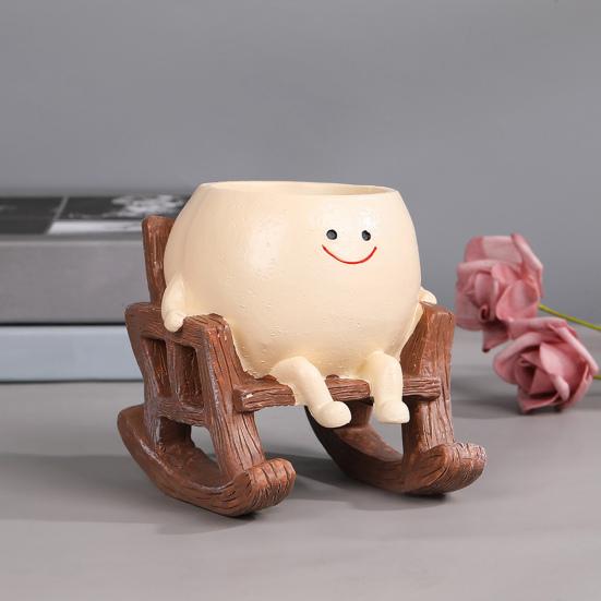 Smiling Face Planter Pot Resin Flower Pot with Four Limbs Fun Irregular Shape
