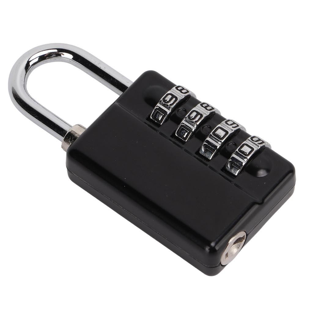 Gym Bag Locker Padlock 4 Digit Combination Zinc Alloy Black Anti Rust Weather Proof with A Key for Travel