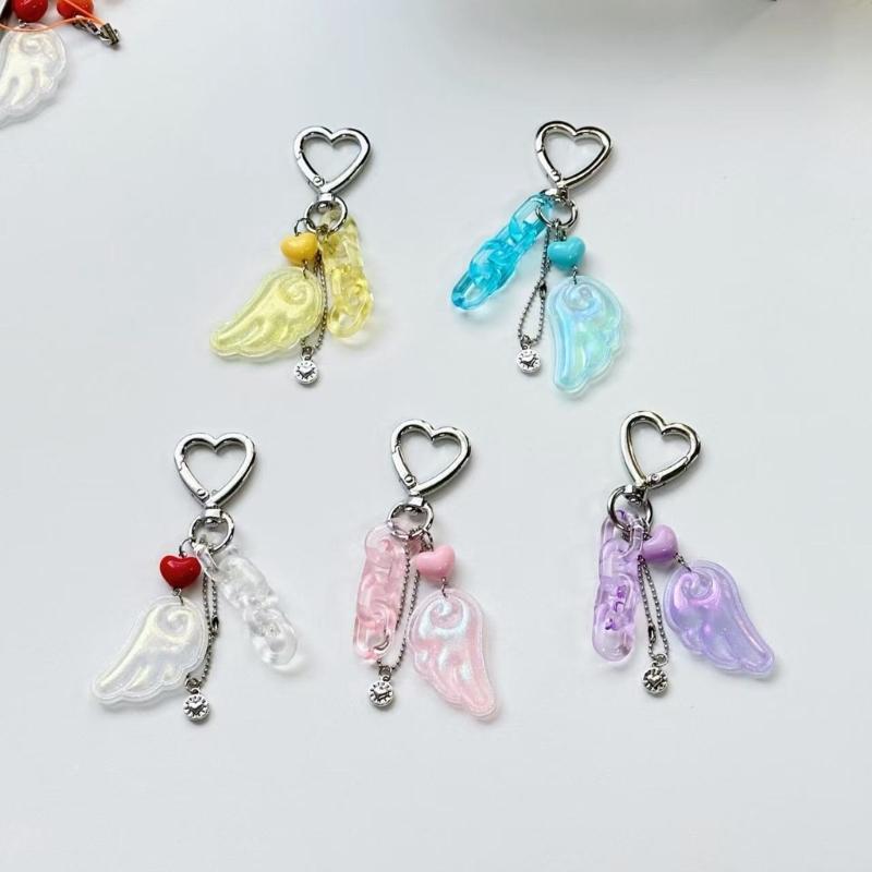 Handmade Beaded Keychain Bag Pendant Decoration With Wing Heart Charm Colorful Gift For Women Men