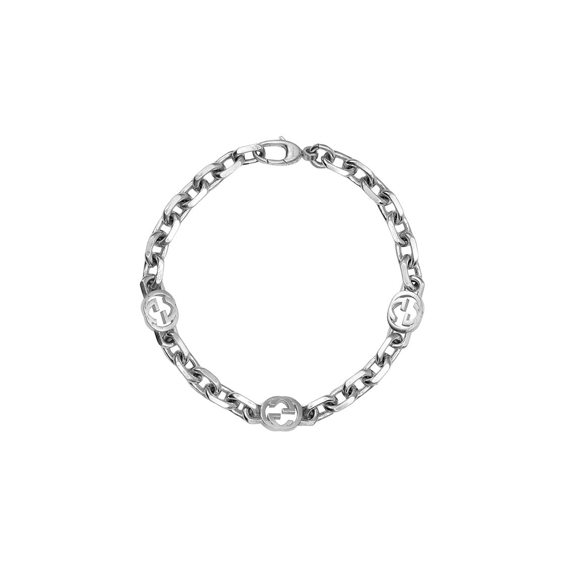

Gucci Interlocking Three Interwoven GG Detail Pattern Glossy 925 Silver Bracelet Unisex Bracelet 620798 J8400 8106 Dust Bag+Box (Random Color),16