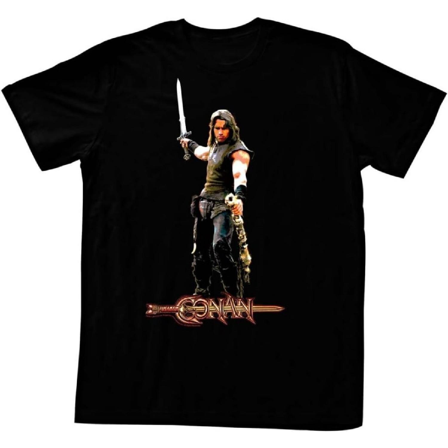 Конан Варвар Разрушитель Логотип с Мечом Арнольда в Воздухе Черная Взрослая Футболка(1) S чёрный