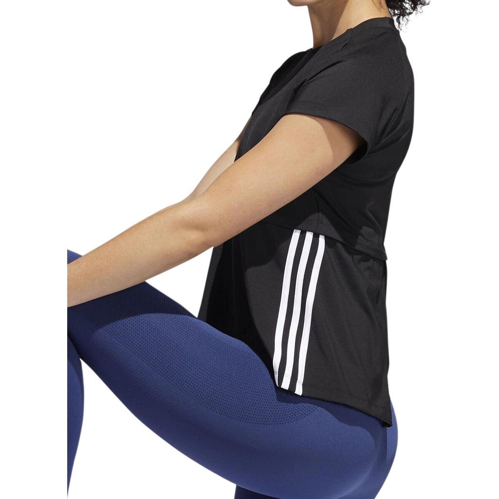 Adidas Casual Training Split Hem Design Comfortable Striped Sports T-Shirt Women Tops Black FL2048