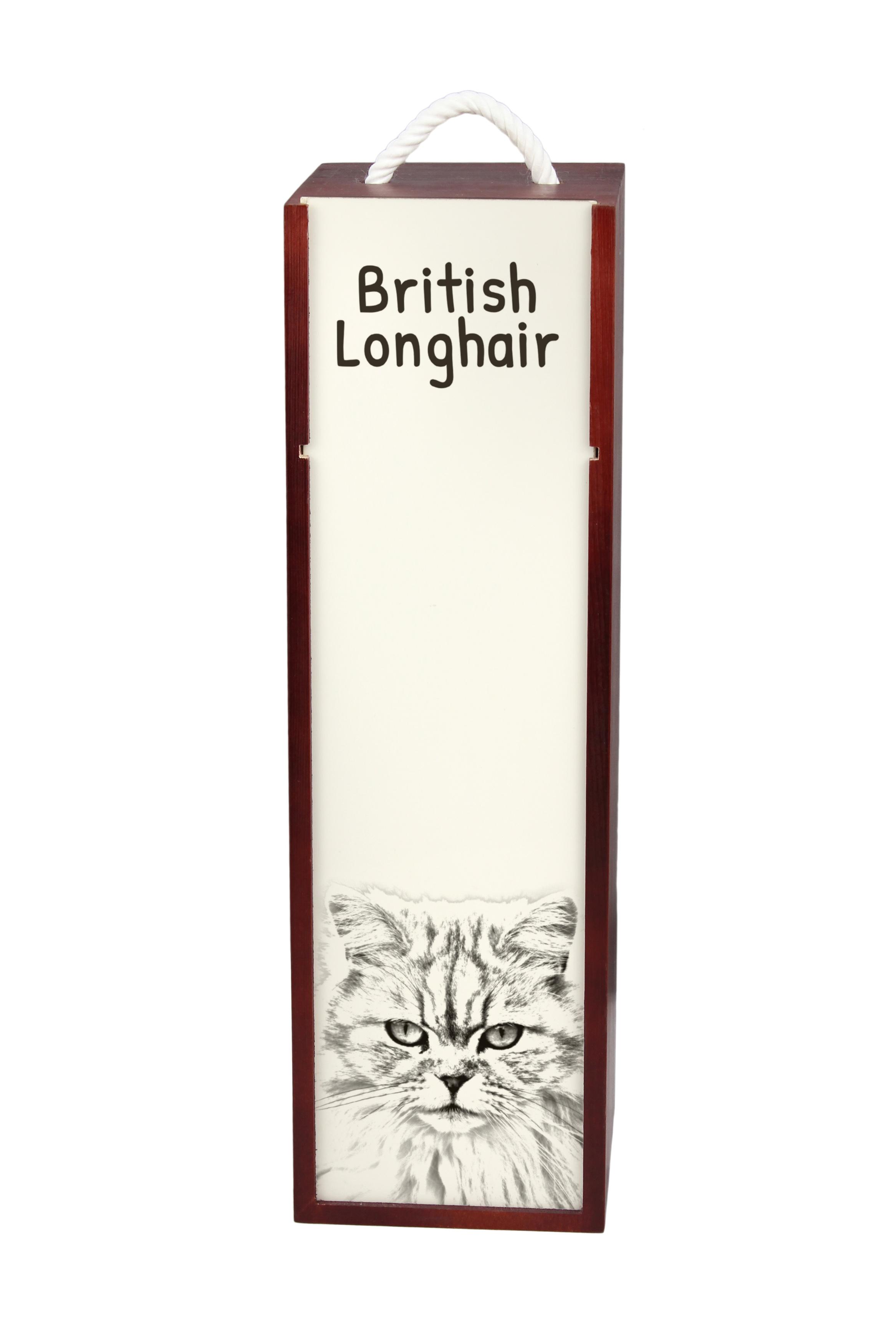 

British Longhair - wine box with a cat, alcohol box with graphics, personalized gift box from the Art-Dog brand коричневий