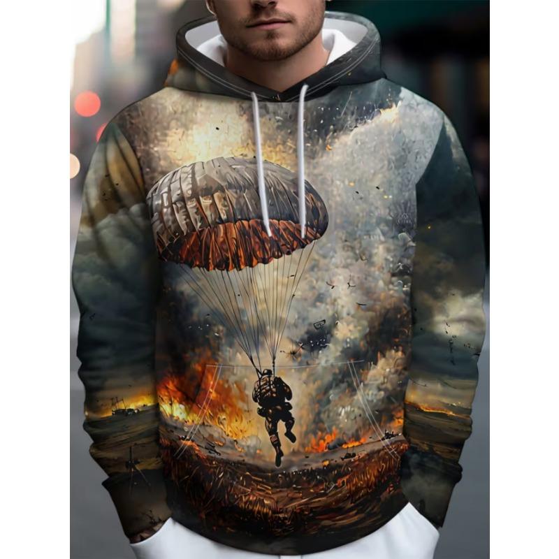 Sudadera con capucha de calle de moda para hombre con diseño estampado, con cordón en la capucha. Adecuado para salidas diarias y reuniones informales.