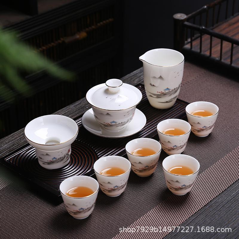 Dehua Yangzhi Jade White Porcelain Tea Set Kung Fu Tea Cup Business Event High-end Gift Box Set CustomizableLOGO