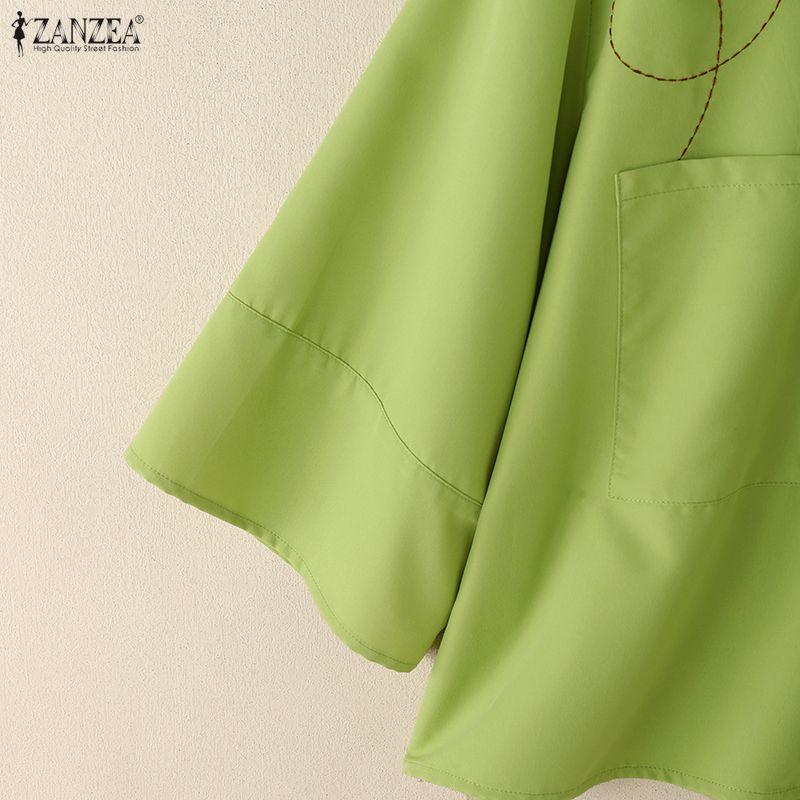 ZANZEA Women Casual Turn Down Collar Loose 3/4 Sleeve Floral Blouse