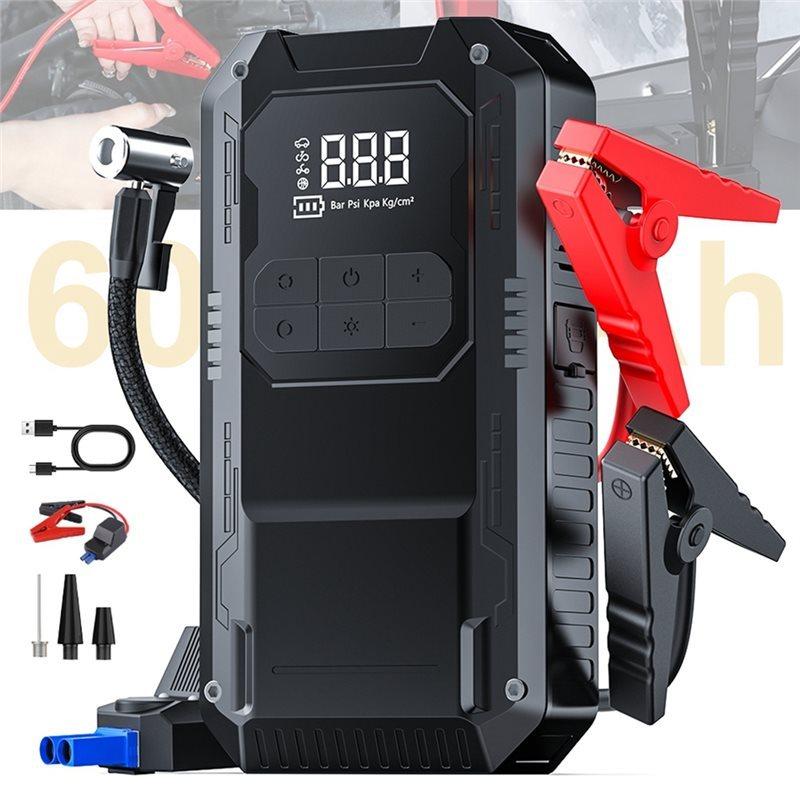 AT92-Car Emergency Battery Booster With Intelligent Clamp, Tire Inflation, And Jump Starter Functionality