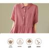 2024 Summer Japanese Style Cotton-Linen Polo Collar Midi Dress for Women