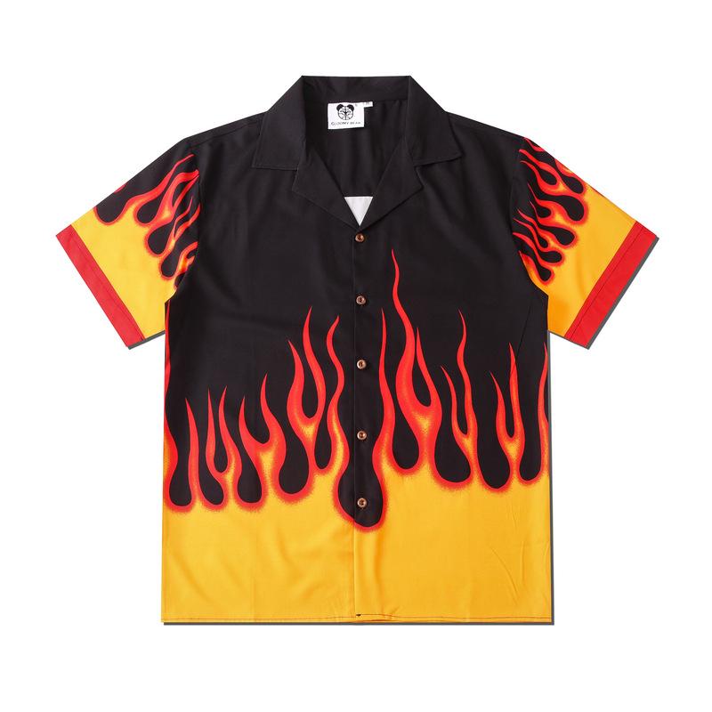Unisex Retro Flame Digital Print Casual Loose T-Shirt Small