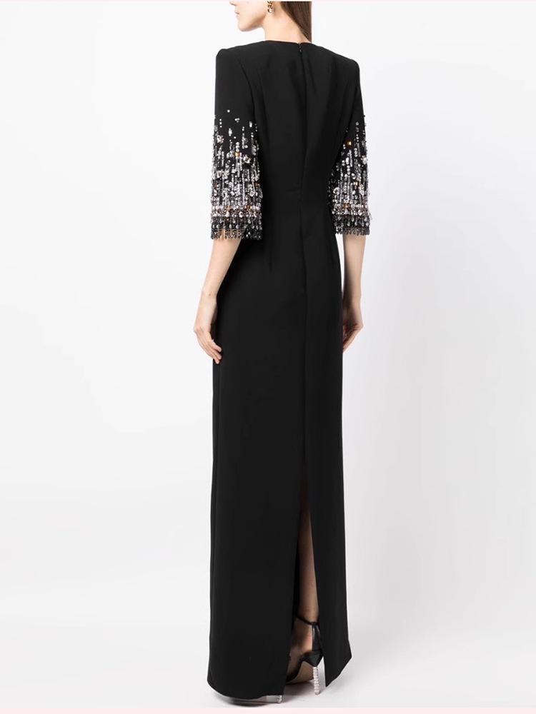 2026 European & American Luxury Evening Gown: Fashionable Long Skirt with Heavy Beading & Rhinestones